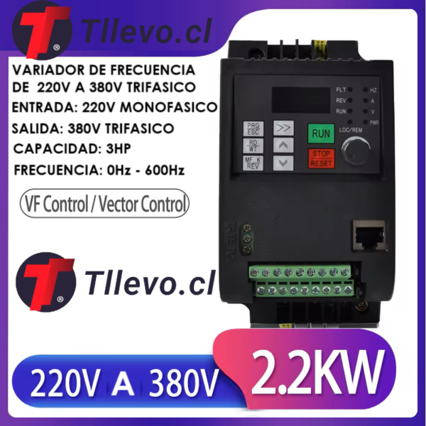 Variador de Frecuencia 220V Monofasico a 380V Trifasico 3HP