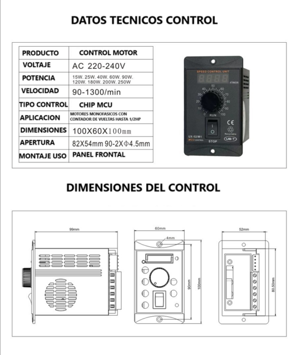 Control Velocidad Motor Monofasico 25W hasta 400W - Imagen 2