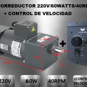 Motorreductor 220V 60Watt 40rpm+Control Velocidad