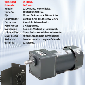 Motorreductor 220V 160 Watt 65rpm+Control Velocidad