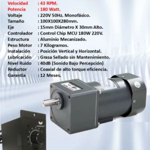 Motorreductor 220V 180 Watt 40rpm+Control Velocidad
